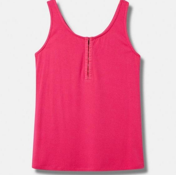 SOLD Torrid Ribbed Hook and Eye Fitted Tank Top Hot Pink  sz 0 / L NWOT - Picture 2 of 4